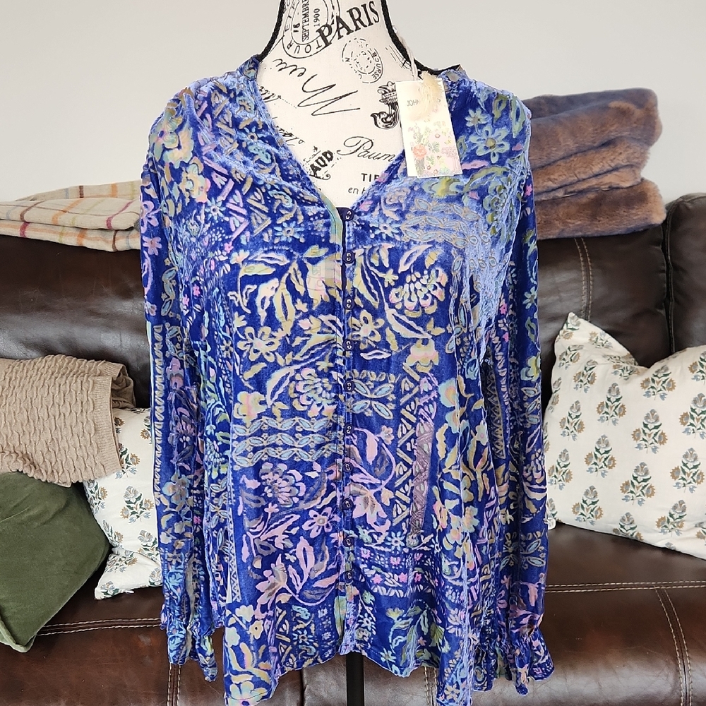 NWT Johnny Was Joasie Persephone Burnout Silk Top SZ S $328